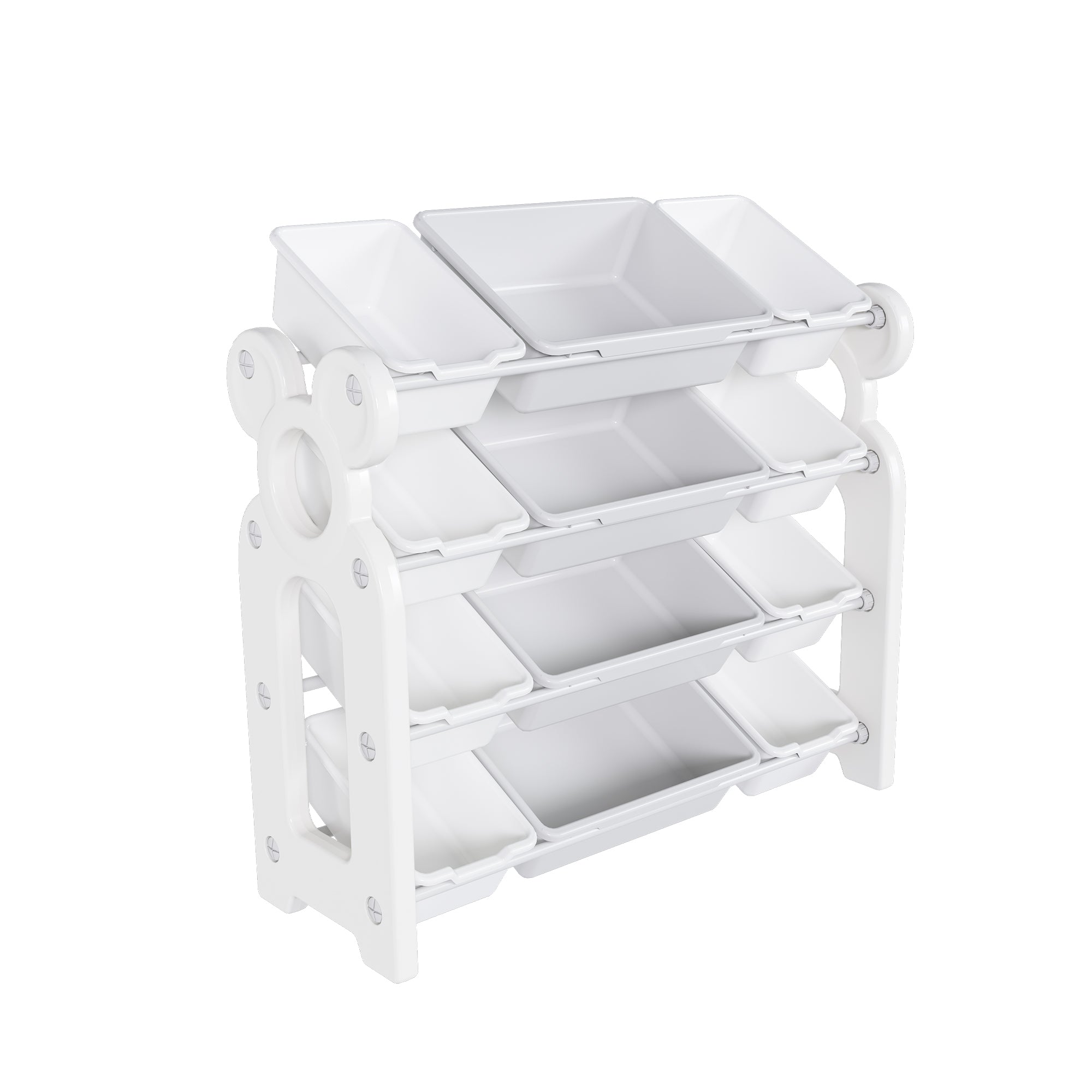 Multi-functional Kids Toy Storage Organizer Cabinet with HDPE Shelf and 12 Bins, Grey White, 33.07 x 14.17 x 33.86 inches - Grand Goldman Shop