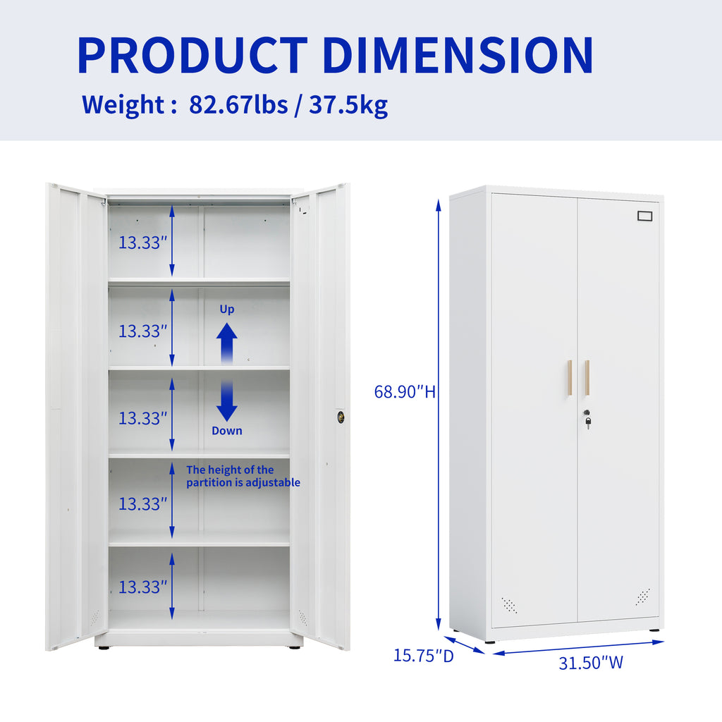 High Storage Cabinet with 2 Doors and 4 Partitions to Separate 5 Storage Spaces, Home/ Office Design - Grand Goldman