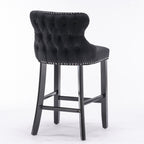 A&A Furniture,Contemporary Velvet Upholstered Wing-Back Barstools with Button Tufted Decoration and Wooden Legs, and Chrome Nailhead Trim, Leisure Style Bar Chairs,Bar stools,Set of 2 (Black),SW1824BK - Grand Goldman Shop