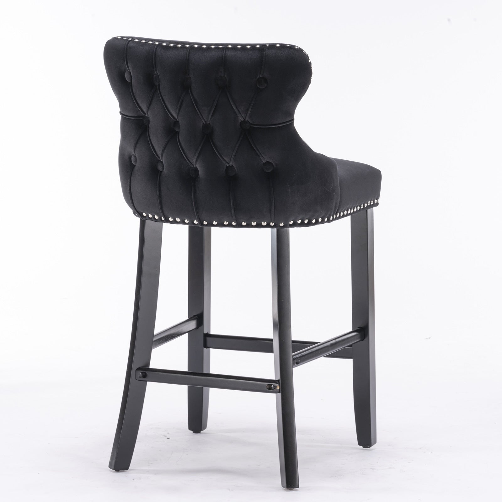 A&A Furniture,Contemporary Velvet Upholstered Wing-Back Barstools with Button Tufted Decoration and Wooden Legs, and Chrome Nailhead Trim, Leisure Style Bar Chairs,Bar stools,Set of 2 (Black),SW1824BK - Grand Goldman Shop