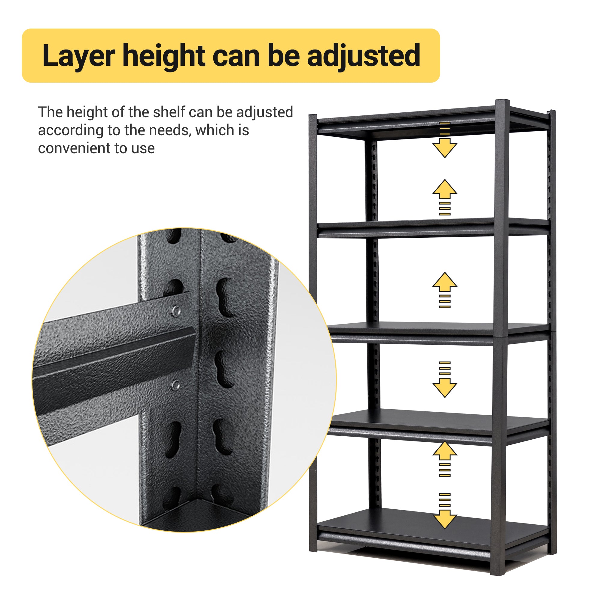 Industrial Heavy-Duty Metal Garage Shelving Unit 72'H 5-Tier Black Adjustable Storage Rack - Grand Goldman Shop