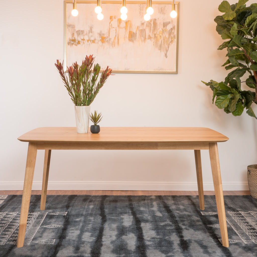 Retro Mid-Century Dining Table with Faux Wood Top and Natural Solid Wood Legs, 59-inch - Grand Goldman Shop
