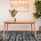 Retro Mid-Century Dining Table with Faux Wood Top and Natural Solid Wood Legs, 59-inch - Grand Goldman Shop