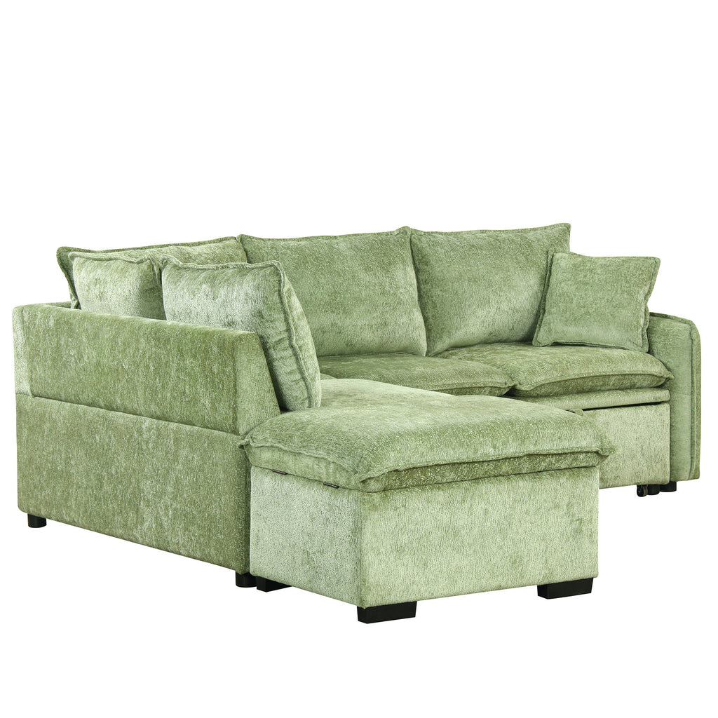 Convertible Sofa Bed Sectional Sofa Sleeper with Storage Ottoman, Green Chenille, 82.67 inches - Grand Goldman Shop