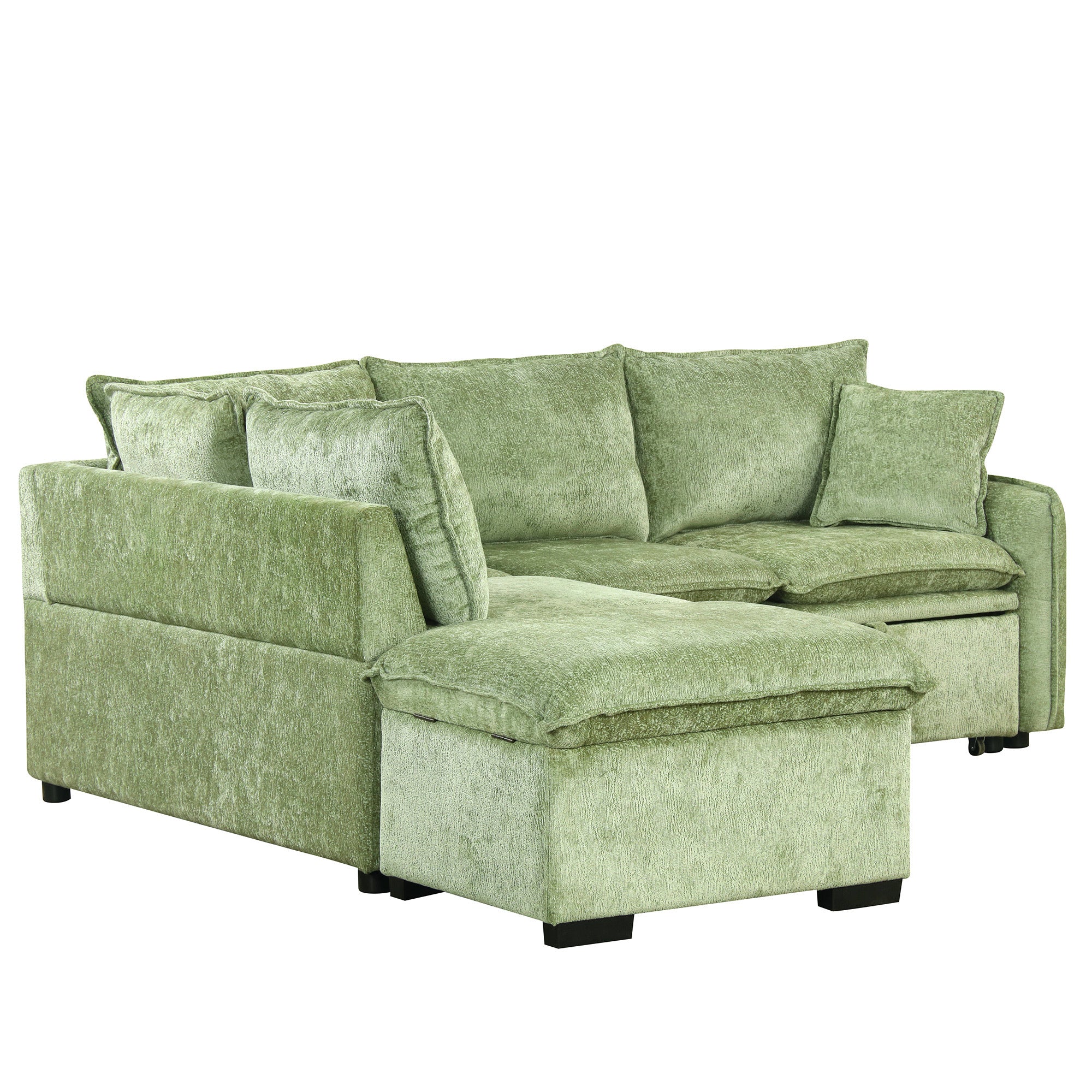 Convertible Sofa Bed Sectional Sofa Sleeper with Storage Ottoman, Green Chenille, 82.67 inches - Grand Goldman Shop
