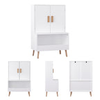 Kids Toy Storage Cabinet with Doors and Open Shelf, White Modern Wooden Organizer with Natural Wood Legs, Toddler Bookshelf f