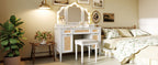 44.37 ' Makeup Vanity Desk with 13 Hollywood Bulbs and 3 Lighting Modes, Dressing Table with Tri-Fold Mirror   Large Vanity Table with 5 Drawers and Shelves and  Charging Station for Bedroom, White - Grand Goldman Shop
