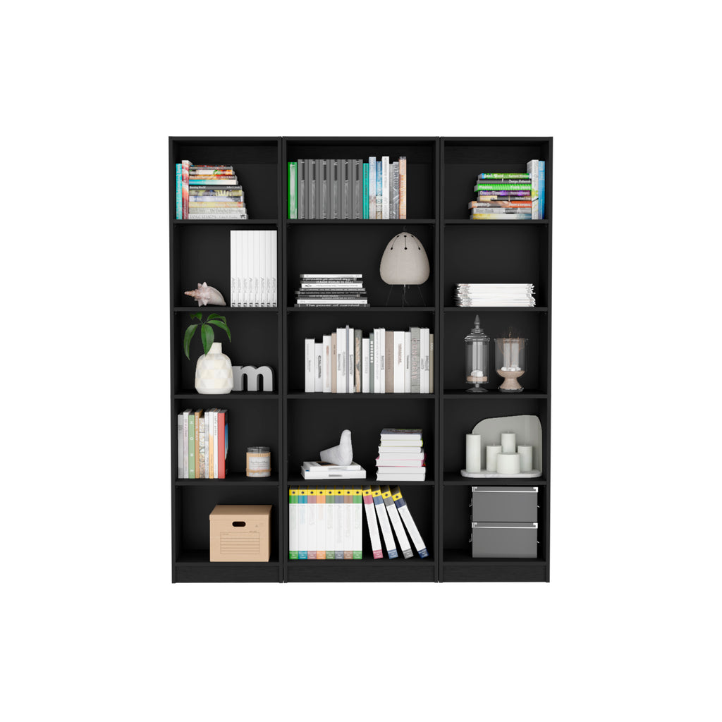 Bartow 3 Piece Home Bookcase set, 60' Wide with 15 Shelves ,  Living Room Set Set  Black - Grand Goldman