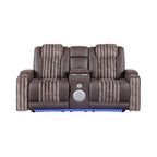 Duran Brown 3PC Power Reclining Sofa-Loveseat and Recliner with Power Headrest, LED, USB, and Bluetooth Speaker - Grand Goldman Shop