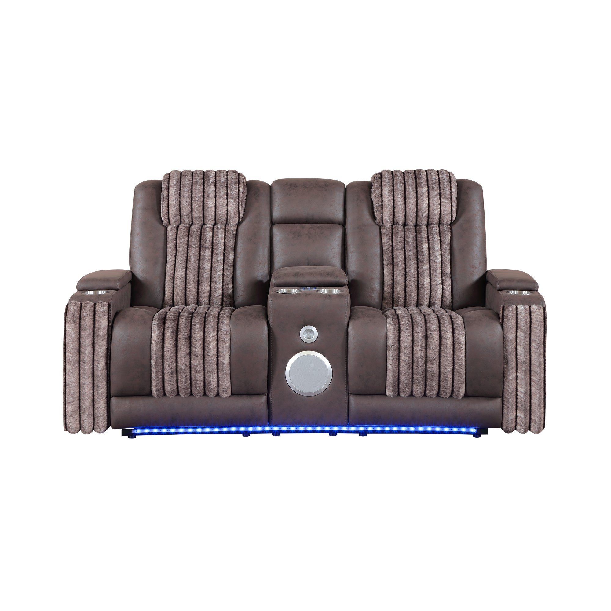 Duran Brown 3PC Power Reclining Sofa-Loveseat and Recliner with Power Headrest, LED, USB, and Bluetooth Speaker - Grand Goldman Shop