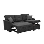 76.5' Linen Blend Upholstered Sectional with Pull-Out Bed and Chaise Storage - Grand Goldman Shop