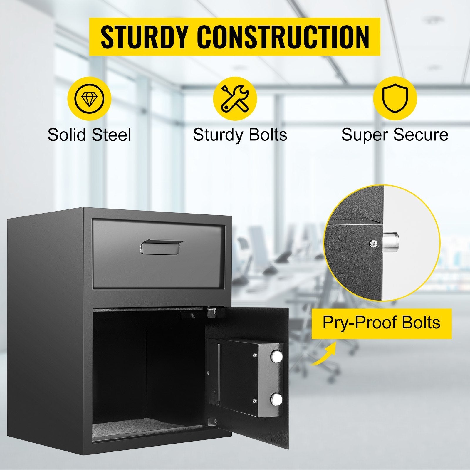 Digital Depository Safe 1.7 Cubic Feet Made of Carbon Steel Electronic Code Lock Depository Safe with Deposit Slot with Two E