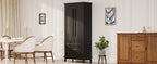 70' Kitchen Pantry Cabinet with 2 Cabinet Shelves,Luxurious Wooden Cupboard with 6 Door Shelves and 3 Drawers for Kitchen, Dining Room,Black - Grand Goldman Shop