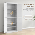 HOMCOM 72.5' Freestanding Kitchen Pantry Cabinet, Tall Storage Cabinet with 4 Doors and 2 Adjustable Shelves for Dining Room, White Wood Grain - Grand Goldman Shop