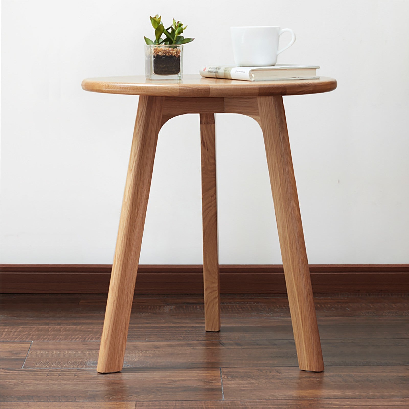 Round End Table- Small End Table Side Table Coffee Table Bedside Table Night Stand for Living Room Bedroom & Balcony, 100% Natural Solid Oak Wood Easy to Assemble - Grand Goldman Shop