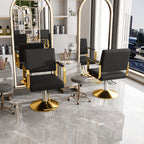 Hydraulic Salon Chair - 360° Swivel Barber Stylist Chair with Pump, Non-Tilting Design in Black and Gold PU Leather - Grand Goldman Shop