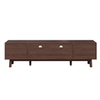 Wood Fashionable TV Stand for 75' TVs with Soft-Closing Doors, Dark Brown Modern Console with Rattan Accents and Drop-Down Cabinet, Solid Wood and MDF Construction - Grand Goldman Shop