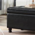 Upholstered tufted button storage bench ,Faux leather entry bench with spindle wooden legs, Bed bench- Black - Grand Goldman Shop