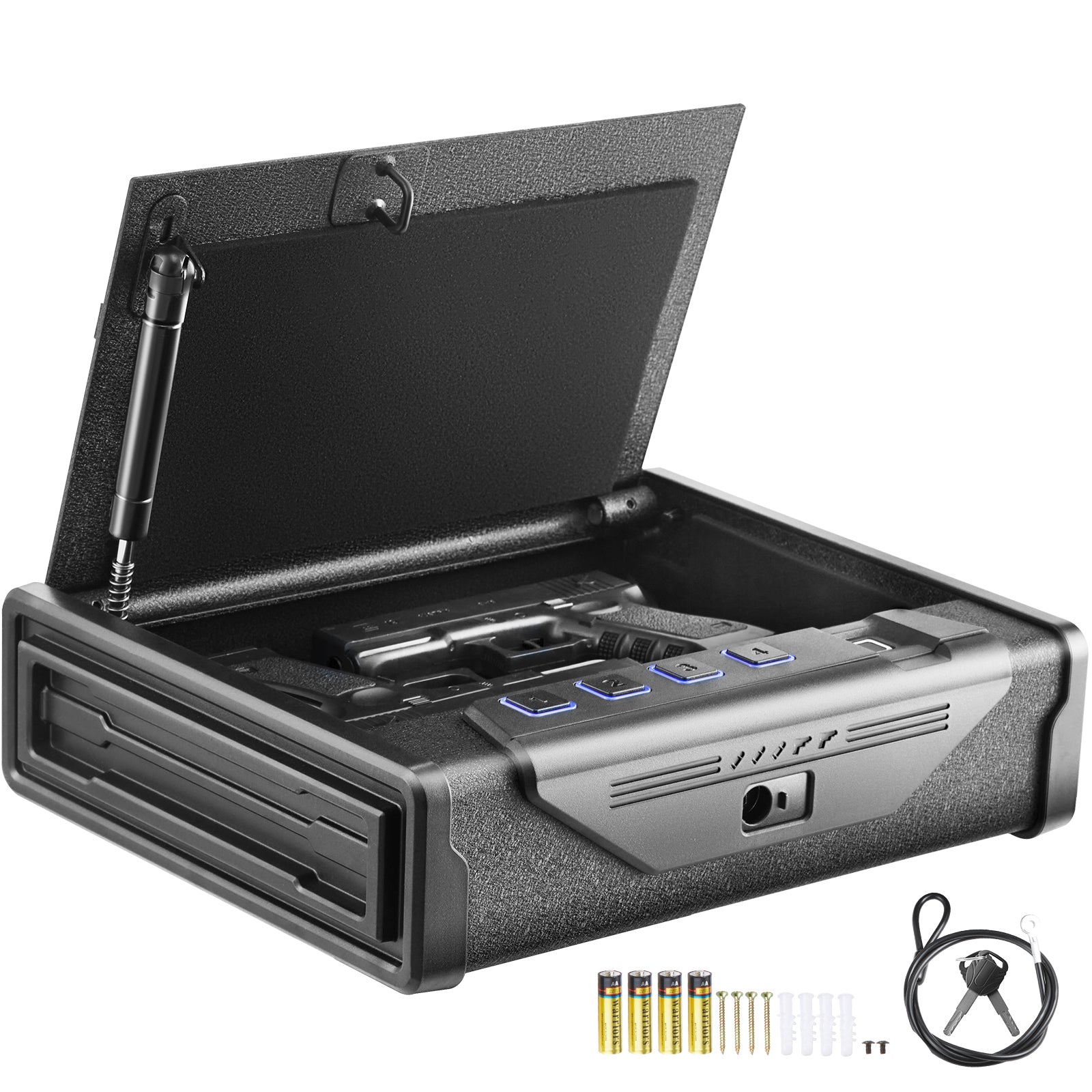 Gun Safe for Pistols, Biometric Gun Safe with Three Quick Access Ways of Fingerprints, Passwords and Keys, Handgun Safe for 2