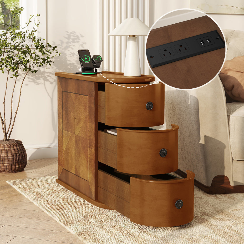 End Table with Charging Station, Sofa Side Table with Drawers, No Assembly Required, Expect Arrival Date (2025/5/27) - Grand Goldman Shop