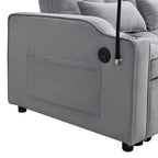 Modern Velvet Loveseat Futon Sofa Couch with Pullout Bed, Adjustable Backrest, Toss Pillows, Light Gray - Grand Goldman Shop