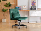 Green Velvet Criss Cross Armless Office Chair with Wheels - Comfortable & Stylish for Home Office, Meditation, and Makeup Use