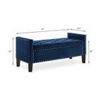 Upholstered Tufted Button Storage Bench with nails trim,Entryway Living Room Soft Padded Seat with Armrest,Bed Bench -Navy - Grand Goldman Shop