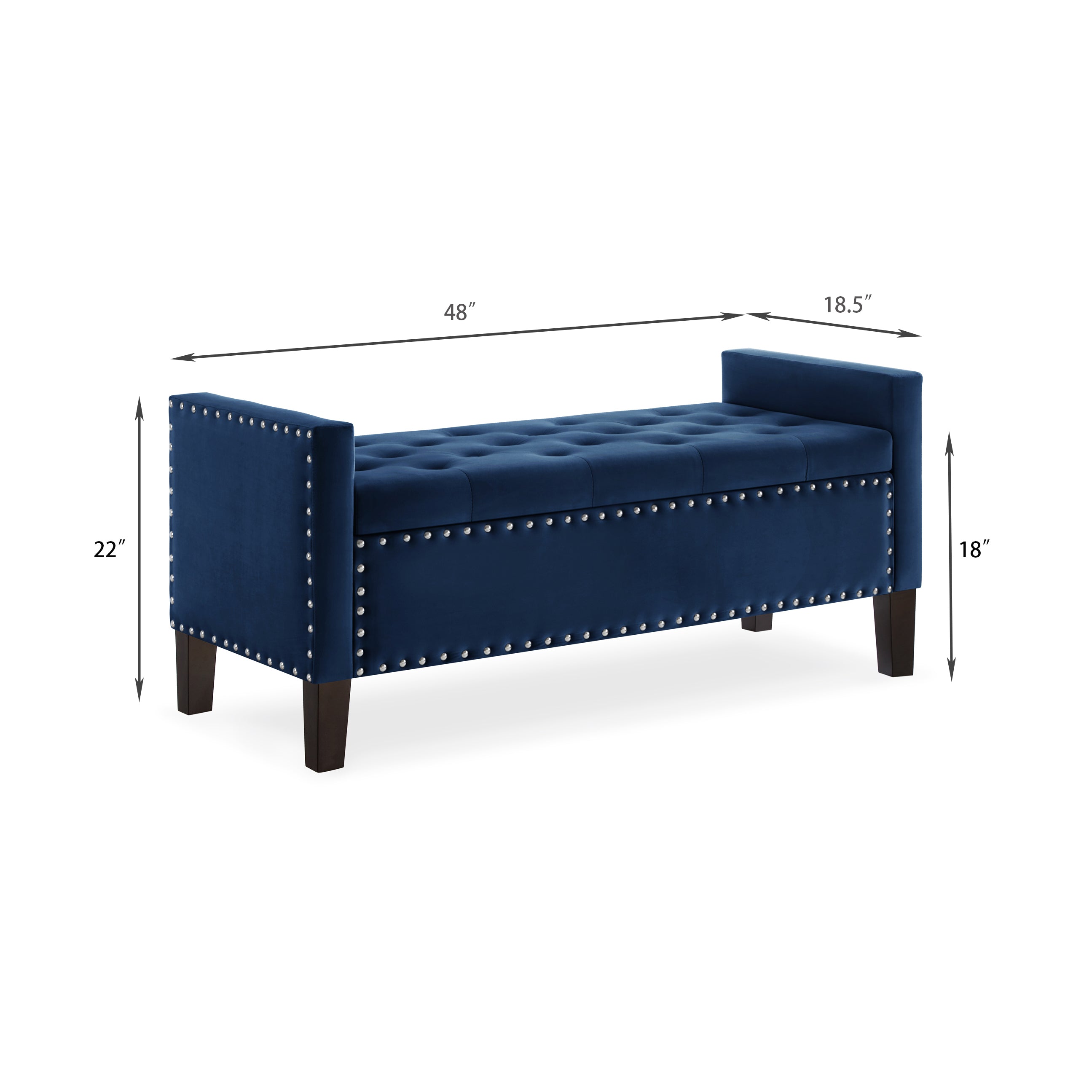 Upholstered Tufted Button Storage Bench with nails trim,Entryway Living Room Soft Padded Seat with Armrest,Bed Bench -Navy - Grand Goldman Shop