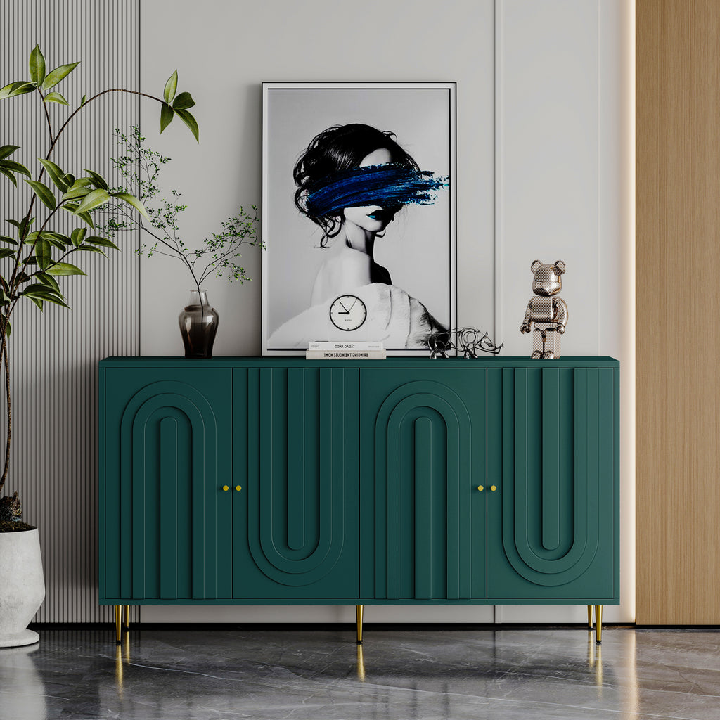 Modern Green Lacquered 4 Door Wooden Cabinet Sideboard Buffet Server Cabinet Storage Cabinet, for Living Room, Entryway, Hallway, Office, Kitchen and Dining Room - Grand Goldman Shop