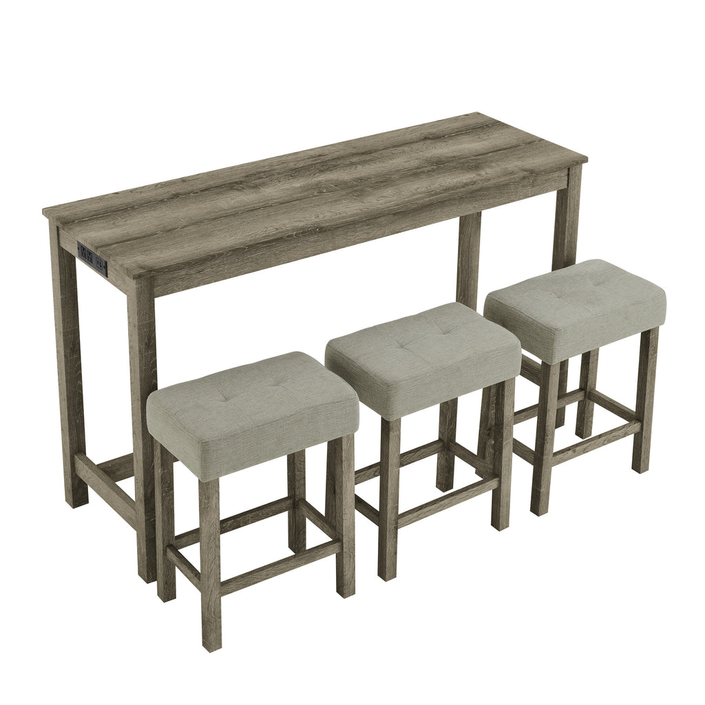 59 Inch Bar Table, Dining Table, Sofa Table with Power Outlet, 3 Upholstered Stools, 4 Piece Bar Table and Chair Set for Living Room, Dining Room, Kitchen - Grand Goldman Shop