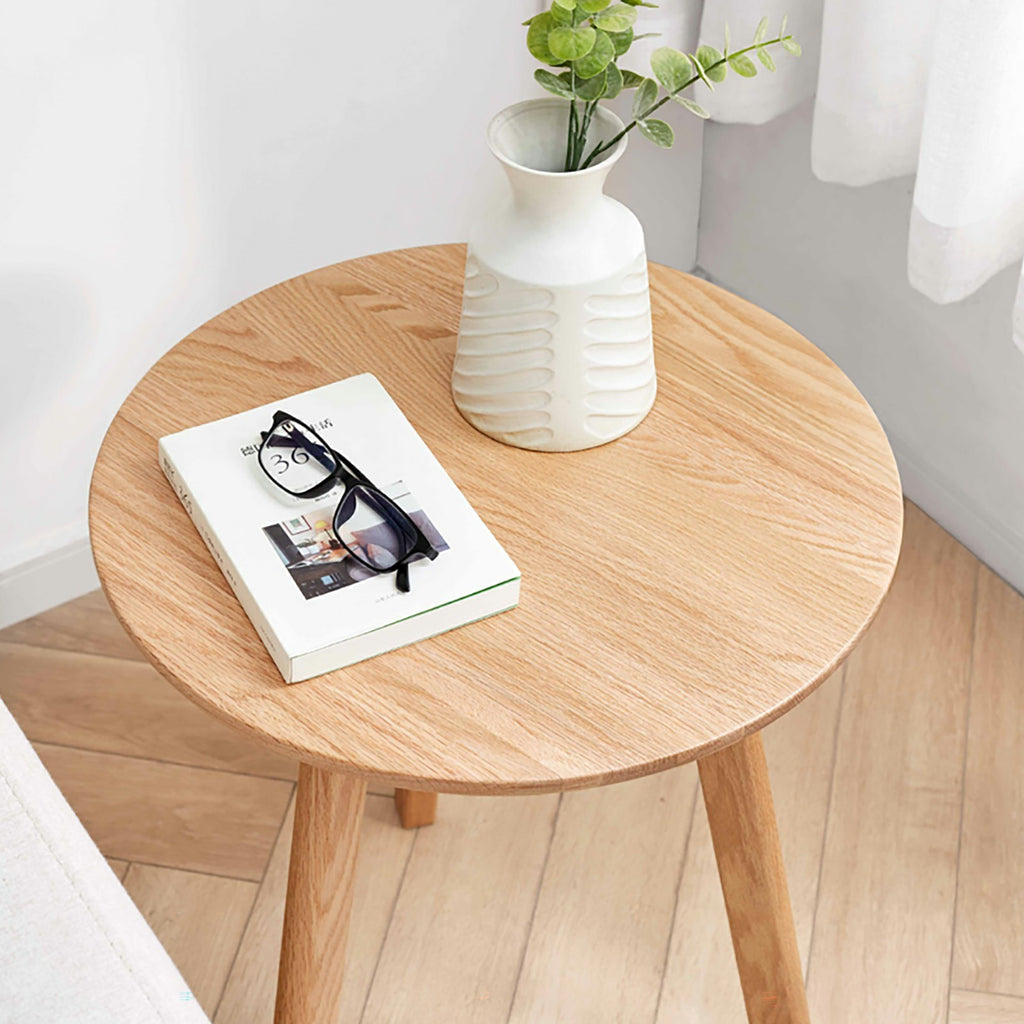 Round End Table- Small End Table Side Table Coffee Table Bedside Table Night Stand for Living Room Bedroom & Balcony, 100% Natural Solid Oak Wood Easy to Assemble - Grand Goldman Shop