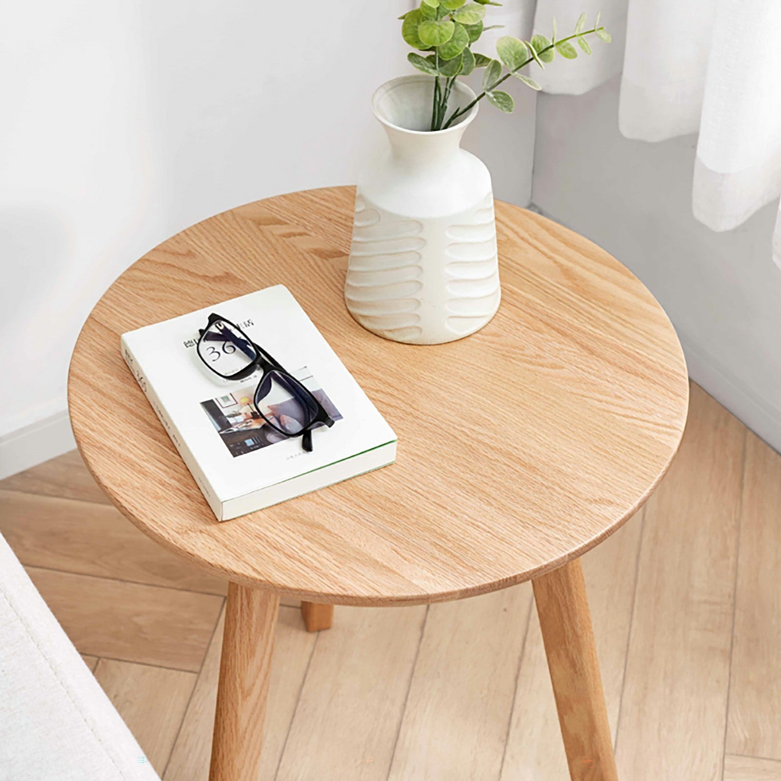 Round End Table- Small End Table Side Table Coffee Table Bedside Table Night Stand for Living Room Bedroom & Balcony, 100% Natural Solid Oak Wood Easy to Assemble - Grand Goldman Shop