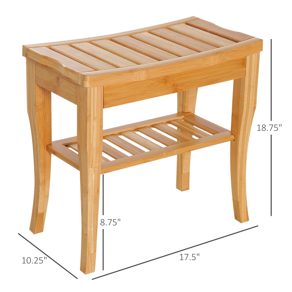 Long Bamboo Shower Bench Seat, 20' Wooden Spa Shower Stool with Underneath Storage Shelf Shoe Organizer - Grand Goldman Shop