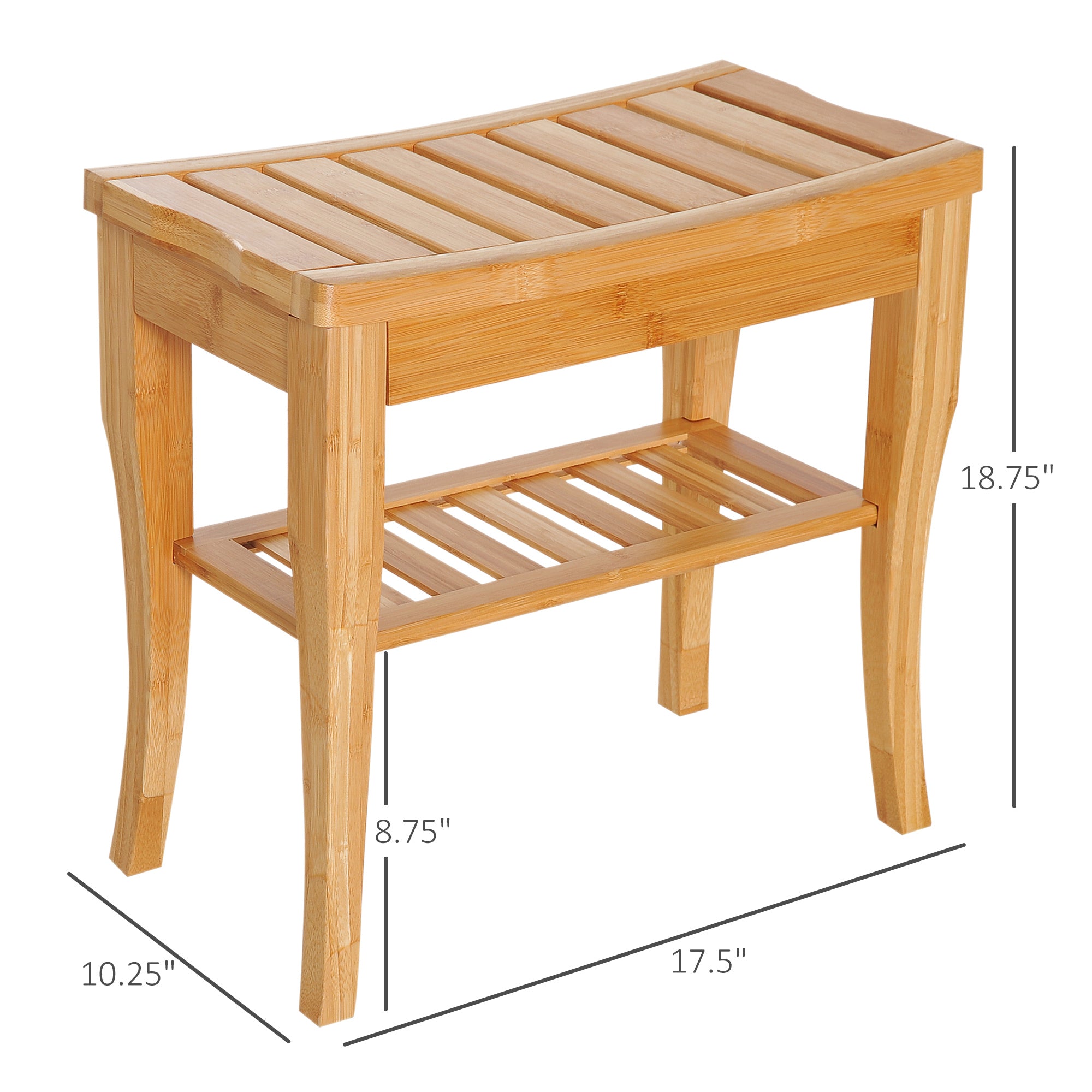 Long Bamboo Shower Bench Seat, 20' Wooden Spa Shower Stool with Underneath Storage Shelf Shoe Organizer - Grand Goldman Shop