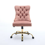 A&A Furniture Office Chair,Modern Velvet Upholstered Tufted Button Home Office Chair with Golden Metal Base,Adjustable Desk C