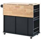 Kitchen Island with Power Outlet,Kitchen Storage Island with Drop Leaf and Rubber Wood,Open Storage and Wine Rack,5 Wheels,with Adjustable Storage for Home, Kitchen, and Dining Room, Black - Grand Goldman Shop