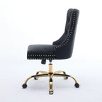 A&A Furniture Office Chair,Modern Velvet Upholstered Tufted Button Home Office Chair with Golden Metal Base,Adjustable Desk C