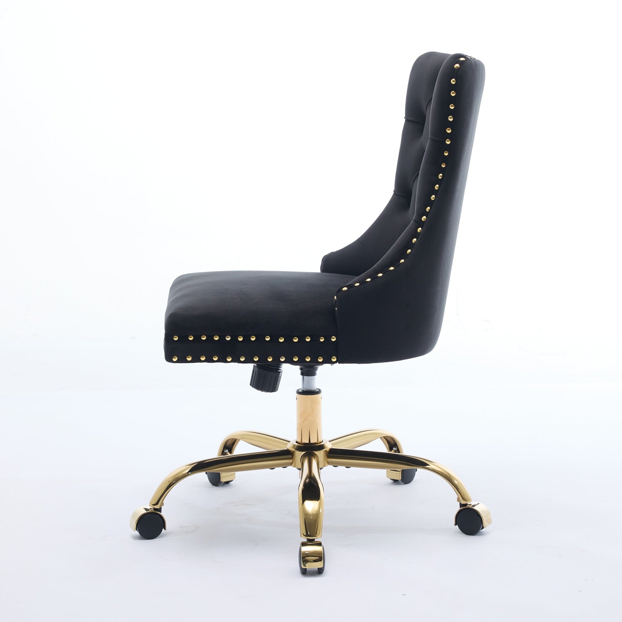 A&A Furniture Office Chair,Modern Velvet Upholstered Tufted Button Home Office Chair with Golden Metal Base,Adjustable Desk C
