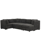 U-shaped Sectional Sofa Pull Out Bed with USB Ports, Power Sockets, Back Pillows & Storage Chaise, Black Chenille, 108.6' - Grand Goldman Shop