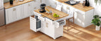 K&K 59.3' Kitchen Island with Storage 2 Pull Out Cabinet Organizers & Rubber Wood Drop Leaf, Rolling Kitchen Island with Trash Can Storage, Power Outlet, Spice & Towel Rack for Kitchen, Dining, White - Grand Goldman Shop