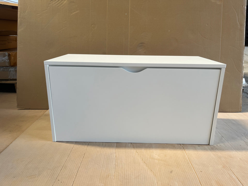 Kids Toy Storage Organizer with Rolling Drawer – Modern White Wooden Toy Chest with Wheels, Large Pull-Out Bin for Nursery, B