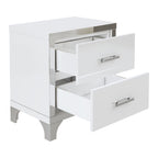 Elegant High Gloss Nightstand with Metal Handle,Mirrored Bedside Table with 2 Drawers for Bedroom,Living Room,White - Grand Goldman Shop