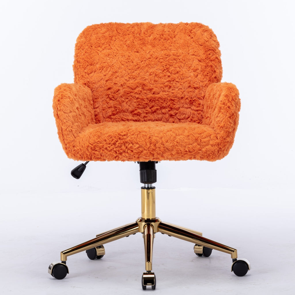 A&A Furniture Office Chair, Artificial Rabbit Hair with Golden Metal Base, Adjustable Swivel Desk Chair, Orange - Grand Goldm