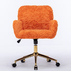 A&A Furniture Office Chair, Artificial Rabbit Hair with Golden Metal Base, Adjustable Swivel Desk Chair, Orange - Grand Goldm
