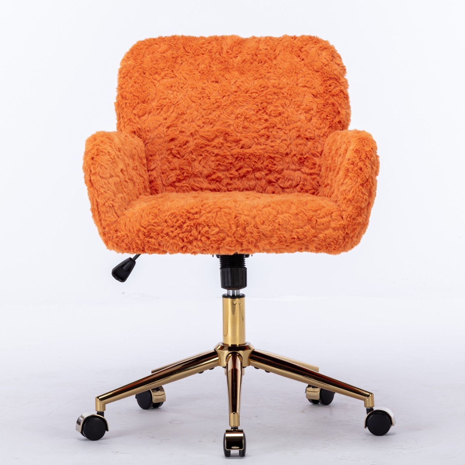 A&A Furniture Office Chair, Artificial Rabbit Hair with Golden Metal Base, Adjustable Swivel Desk Chair, Orange - Grand Goldm