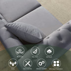 Grey Velvet 3-Seater Chesterfield Sofa with Rolled Arms and Nailhead Trim, Tufted Couch for Living Room, Bedroom, Office, Apartment, Includes Two Pillows - Grand Goldman Shop