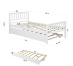 Twin Bed with Trundle, Platform Bed Frame with Headboard and Footboard, for Bedroom Small Living Space,No Box Spring Needed,White - Grand Goldman Shop