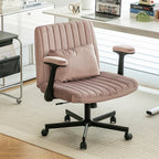 Pink Velvet Criss Cross Armrest Office Chair with Wheels - Comfortable for Home Office, Reading & Vanity - Grand Goldman