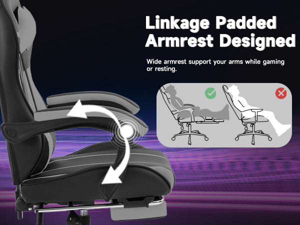 Gaming chair, Computer chair Ergonomic chair with footrest Office chair Ergonomic computer chair with lumbar backrest Blackgr