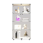 Two-door LED lights  Glass Display Cabinet 4 Shelves with Door, Floor Standing Curio Bookshelf for Living Room Bedroom Office